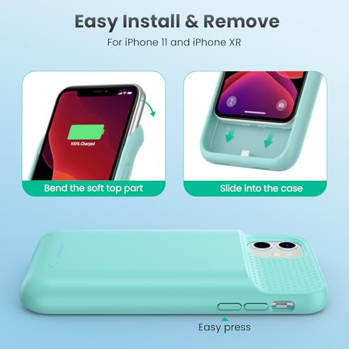 Feob Battery Case for iPhone 11/XR, [2026 Upgraded] 7500mAh Slim Portable Smart Charging Case Rechargeable Protective Extended Charging Cover for iPhone 11/XR-Green - color: Green
