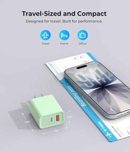 [2 Pack] 20W USB C Charger Block, Dual Ports Fast Charging Adapter - color: 2-Pack Mint Green