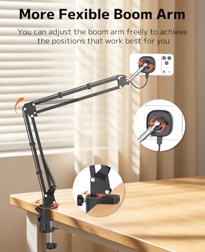 VRIG Magnetic Wireless Charger Phone Holder for Bed Desk, Flexible Articulating Table Mount, Overhead Stand Compatible with iPhone 17/16/15/14, Great for Video Recording, Zoom Meeting, Live Streaming - size: Rechargeable Model