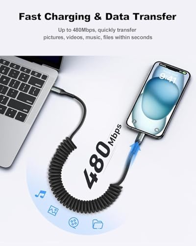 USB C Cable for Car 3FT/6FT, Coiled USB C to USB C Cable Fast Charging 66W - color: Black, size: 3FT&6FT, style: USB C to USB C