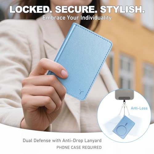 TUCCH Magnetic Wallet for iPhone 17/16/15/14/13/12 Pro/Pro Max, Pearly Blue | 6 Card Holders, Compatible with Magsafe, RFID Blocking, Folio Card Case, Clear ID Window, PU Leather - color: Pearly Light Blue