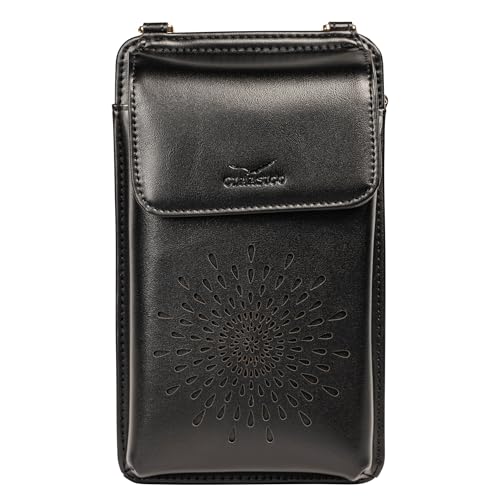 Crossbody Phone Purse for Women – RFID Phone Case Wallet w/Magnetic Closure & Separate Zipper Pocket Crossbody Bag - color: Black /Pattren