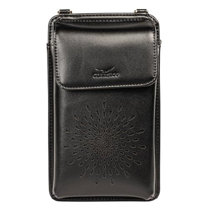 Crossbody Phone Purse for Women – RFID Phone Case Wallet w/Magnetic Closure & Separate Zipper Pocket Crossbody Bag - color: Black /Pattren