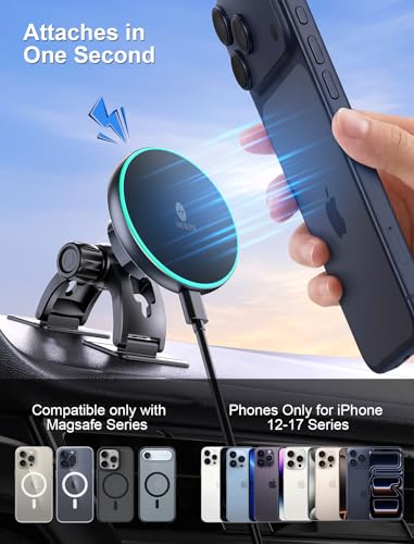 for iPhone Magsafe Car Mount Charger Vent-LED Wireless Car Charger - color: Glossy Black