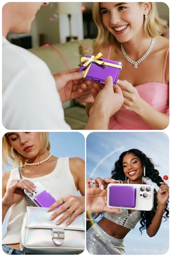 Meifigno for MagSafe Wallet iPhone with Mirror & Kickstand, Purple - color: Purple