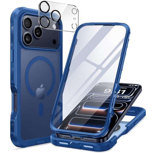 seacosmo for iPhone 17 Pro Case, Full Body Bumper with Built-in Tempered Glass Screen and Camera Lens Protector, Compatible with MagSafe, Shockproof 17 Pro Phone Case, 6.3", Blue Matte - color: Deep Blue Matte, size: iPhone 17 Pro 6.3"