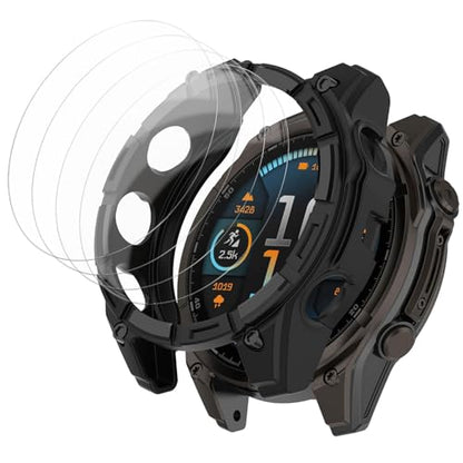 [1+4 Pack] Case with Tempered Glass Screen Protector Compatible with Garmin Fenix 8 SOLAR 47MM (Not for Fenix 8 47mm AMOLED), Bumper Full Coverage Protective Soft Cases Face Cover for Fenix 8 SOLAR 47MM - size: for Fenix 8 SOLAR 47MM