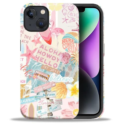 Case Compatible with iPhone 14 Plus, Cute Dual Layer Hybrid Phone Cover, Military Grade Drop Protection, Aesthetic Shockproof Phone Case for Women Girls, Pastel Pink Summer Collage - color: Pastel Pink Summer Collage, size: Iphone 14 Plus