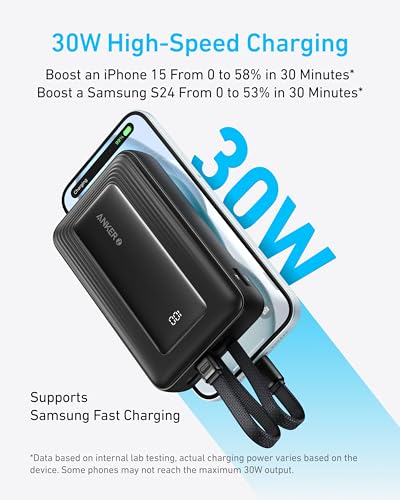 Anker Power Bank,20,000mAh 30W Portable Charger,USB-C and Lightning Cables - color: White