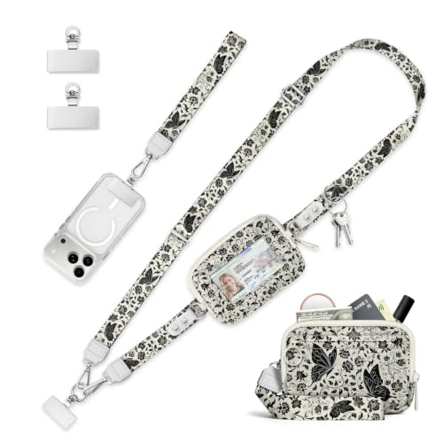 Clip and Go Strap for Phone with Wallet Crossbody Lanyard Foliage - color: Butterfly