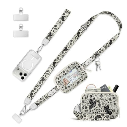 Clip and Go Strap for Phone with Wallet Crossbody Lanyard Foliage - color: Butterfly