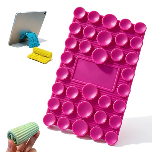 Silicone Phone Stand with Aluminum, Foldable Bendable Adjustable Holder for Desk, Portable Multi-Angle Stand (Rose) - color: Rose