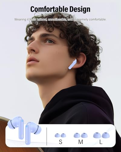 Wireless Earbuds, Bluetooth 5.4 Headphones Bass Stereo/Clear Call,Pale Blue - color: Pale Blue