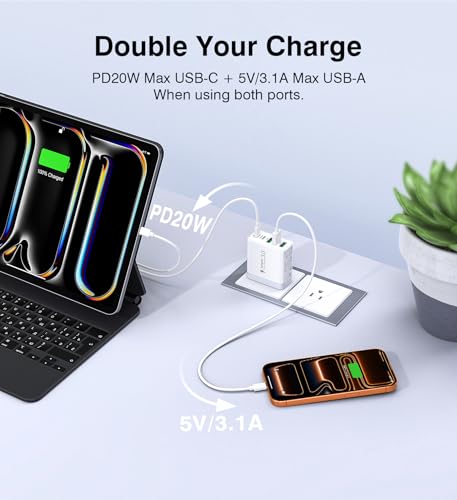 2Pack USB C Fast Charger Block, 60W 5-Port USBC Wall Charger Plug Adapter