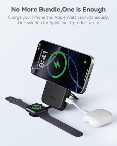 Magnetic Portable Charger for iPhone and Apple Watch, 10000mAh Power Bank