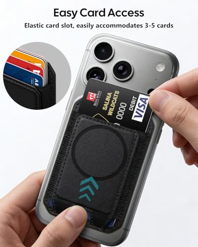 For MagSafe Wallet, Compatible with MagSafe car mount, Slim Magnetic Wallet for iPhone 12-17 Series, 5 Card Holder for Magnetic Phone Case, RFID Vegan Leather Minimalist Magsafe wallet, Black (DBX003)