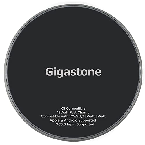 Gigastone Wireless Charger, Qi-Compatible 15W Wireless Charging Pad, Compatible iPhone 8/ X/ 11/12 Series, Samsung Galaxy S21/ S20/ S10/ Note 10, AirPods Pro, Qi Wireless Charging Enabled Devices