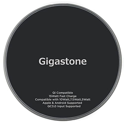 Gigastone Wireless Charger, Qi-Compatible 15W Wireless Charging Pad, Compatible iPhone 8/ X/ 11/12 Series, Samsung Galaxy S21/ S20/ S10/ Note 10, AirPods Pro, Qi Wireless Charging Enabled Devices