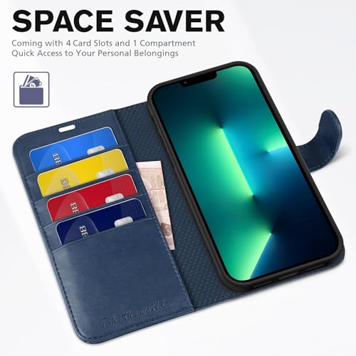 TUCCH Wallet Case for iPhone 13 Pro Max (6.7") 2021, Flip Stand, Dark Blue - color: Dark Blue