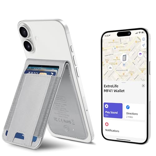 for Magsafe Wallet Works with Apple Find My, Leather Magnetic Phone Wallet - color: Gray
