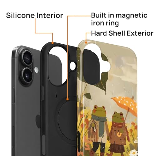 Magnetic for iPhone 16 Case,[Compatible with Magsafe] Dual Layer Protective Heavy Duty Shockproof Rugged Drop Protection Bumper Hybrid Case - Rain Frog and Toad - color: Rain Frog and Toad, size: iPhone 16