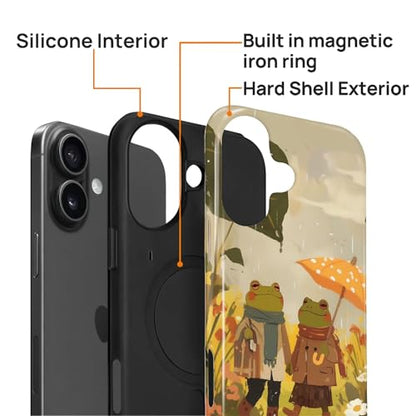 Magnetic for iPhone 16 Plus Case,[Compatible with Magsafe] Dual Layer Protective Heavy Duty Shockproof Rugged Drop Protection Bumper Hybrid Case - Rain Frog and Toad - color: Rain Frog and Toad, size: iPhone 16 Plus