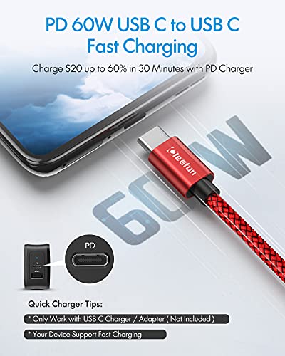 CLEEFUN USB C to USB C Cable 1ft, 5-Pack C to C Cable Fast Charging 60W - color: Red, size: 1ft+1ft+1ft+1ft+1ft