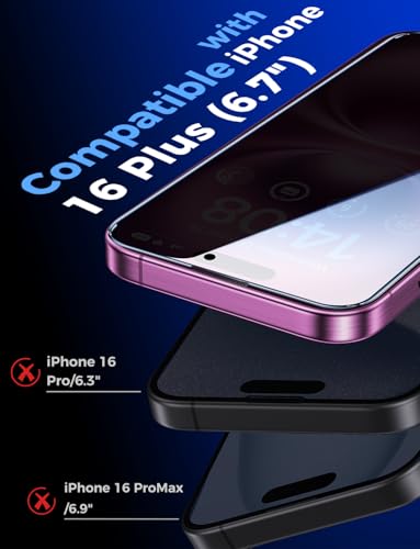 MAGIC JOHN 2 Pack for iPhone 16 Plus 6.7 inch Privacy Screen Protector - size: iPhone 16 Plus-6.7 inch
