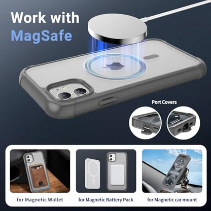 jaroco Magnetic for iPhone 11 Case Heavy Duty Protection Gray | Compatible with MagSafe,Military Grade Drop Protection,Translucent Matte,Non-Slip,Shockproof 2-Layer Durable Bumper Case - color: Gray, size: iPhone 11