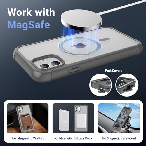 jaroco Magnetic for iPhone 11 Case Heavy Duty Protection Gray | Compatible with MagSafe,Military Grade Drop Protection,Translucent Matte,Non-Slip,Shockproof 2-Layer Durable Bumper Case - color: Gray, size: iPhone 11