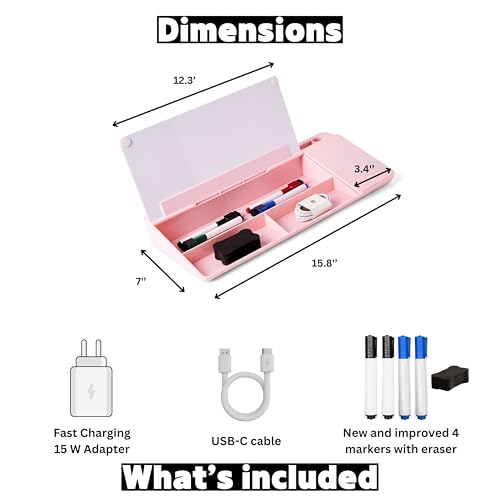 Desktop Dry Erase Board with Charger - color: Pink Base