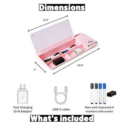 Desktop Dry Erase Board with Charger - color: Pink Base
