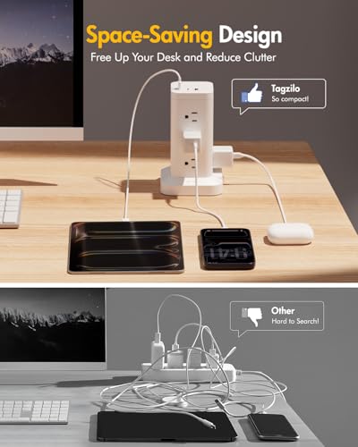 12AC 3USB Power Strip Tower Surge Protector 1800J, 9.8ft, White, 1 - color: White, size: 9.8ft