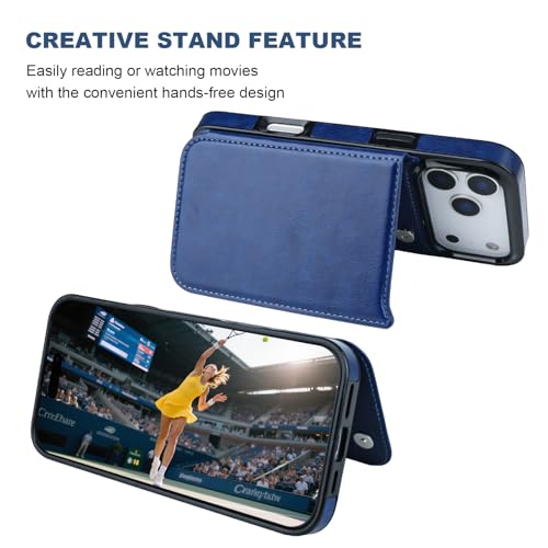 ONETOP for iPhone 17 Pro Max Wallet Case with Credit Card Holder,Blue | Kickstand,ID/Cash Holder,Case Wallet with Card Slots,Double Magnetic Clasp,Durable PU Leather Shockproof Cover for Women Men - color: Blue