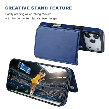 ONETOP for iPhone 17 Pro Max Wallet Case with Credit Card Holder,Blue | Kickstand,ID/Cash Holder,Case Wallet with Card Slots,Double Magnetic Clasp,Durable PU Leather Shockproof Cover for Women Men - color: Blue