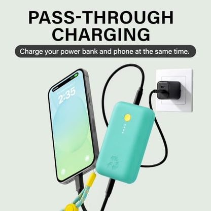Nimble Champ Portable Charger, 10000mAh Power Bank, 20W Dual USB-C Charging - color: Teal
