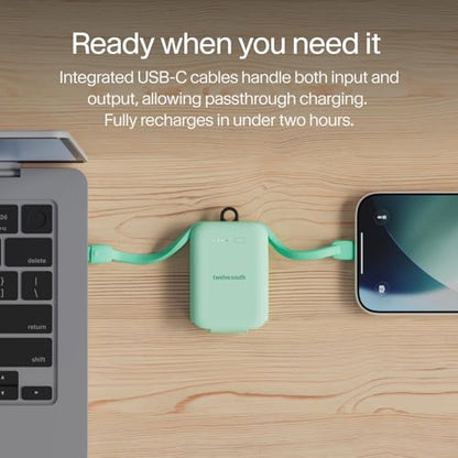 Twelve South PowerClip Mini Charger with Built-in USB-C Cable, 2000mAh - color: Mint