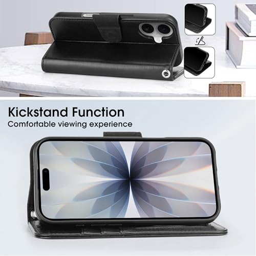 Arae Compatible with iPhone 17 Case Wallet with Card Holder, Wristlet Strap Wallet Flip Cover for iPhone 17 6.1 inch Men/Women, RFID Blocking, Kickstand, Black - color: Black, size: iPhone 17 6.1 inch
