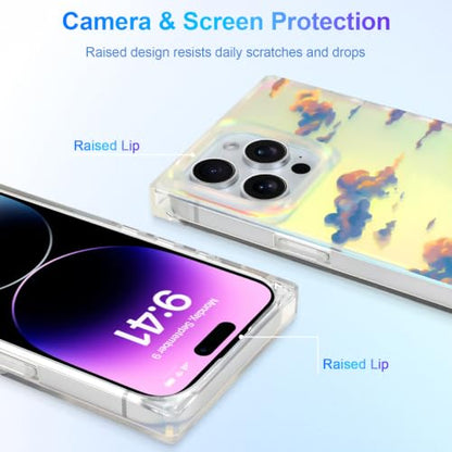 Cute Rectangle Case for iPhone 14 Pro Max Case, Iridescent Clouds | Twilight Sun Set Sky Pattern Design, Aesthetic Girly Matte Glitter Protective Phone Cover for Women Girls - size: iPhone 14 Pro Max