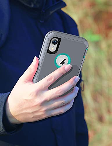 MXX Compatible with iPhone Xr Case, 3-Layer Super Protective Full Heavy Duty Body Tough Rugged Bumper Cover, Shock & Dust Proof, Designed for Apple Xr Phone Case 6.1" - color: Gray/Light Blue