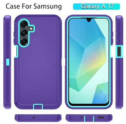 Qinmay Phone Case for Samsung Galaxy A17 5G Case, Galaxy A16 5G Case with HD Screen Protector, Heavy Duty Shockproof 3-Layer Cover Phone Case for Galaxy A17 / A16 ，PurpleSkyBlue - color: PurpleSkyBlue