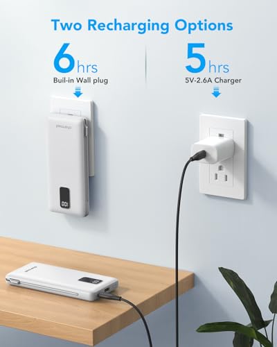 charmast Portable Charger Power Bank 10000mAh with Built-in AC Wall Plug - color: Grey