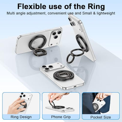 Magnetic Phone Finger Ring Grip Holder for MagSafe Two-Sided Magnet Stand - color: Black