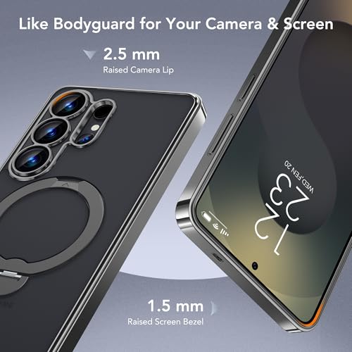 Magnetic for Samsung Galaxy S26 Ultra Case with 360° Spin Stand,[Compatible with MagSafe][Military Drop Protection] Shockproof Phone Cover for AI Galaxy S26 Ultra with Kickstand(Black/Clear) - color: Black/Clear