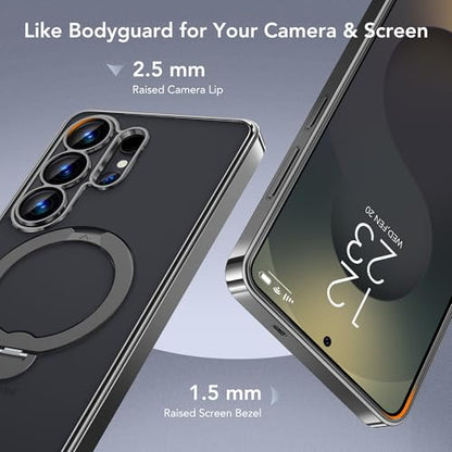 Magnetic for Samsung Galaxy S26 Ultra Case with 360° Spin Stand,[Compatible with MagSafe][Military Drop Protection] Shockproof Phone Cover for AI Galaxy S26 Ultra with Kickstand(Black/Clear) - color: Black/Clear