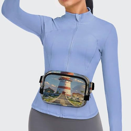 Lighthouse Fanny Packs for Women Men Double Layer Fashion Waist Pack Adjustable Belt Bag with Pockets Small Crossbody Bags for Running Hiking Workout Travel Daily Use