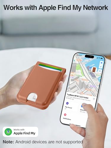 TopMade for MagSafe Wallet Works with Find My, Strongest Magnetic Wallet - color: Brown