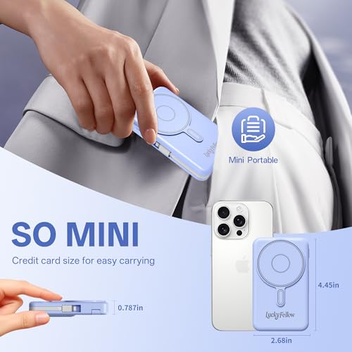 Magnetic Portable Charger Built-in Cables,10000mAh Fast Charging Wireless Charger Station External Battery Pack Slim Pocket Size Power Bank with Stand Compatible with iWatch, iPhone - color: Dark Blue