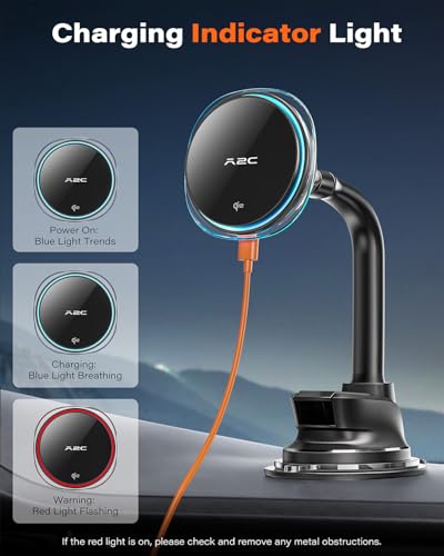 A2C Qi2 15W Fast Charging Magnetic Wireless Car Charger Dual Cooling System