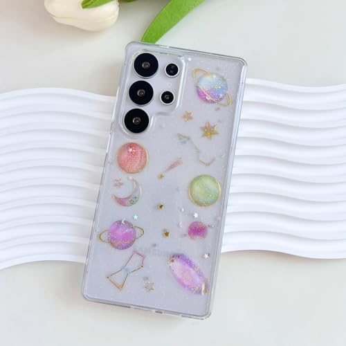 LSEEKA for Samsung Galaxy S25 Ultra Clear Case with Glitter Stars Planet Universe Design,Sparkle Bling Cute Slim Soft TPU Protective Women Girl's Phone Cover for Samsung Galaxy S25 Ultra - size: for Samsung S25 Ultra